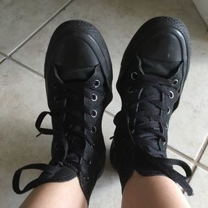 Black on black high top converse